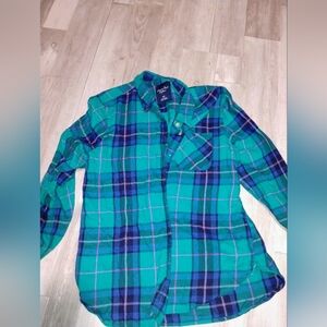 American Eagle Outfitters Green and Blue Plaid Shirt Sz M